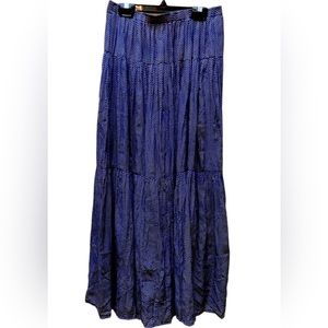 𝅺UNIQLO * Ines de la Fressange gathered navy with white polka dot maxi skirt.